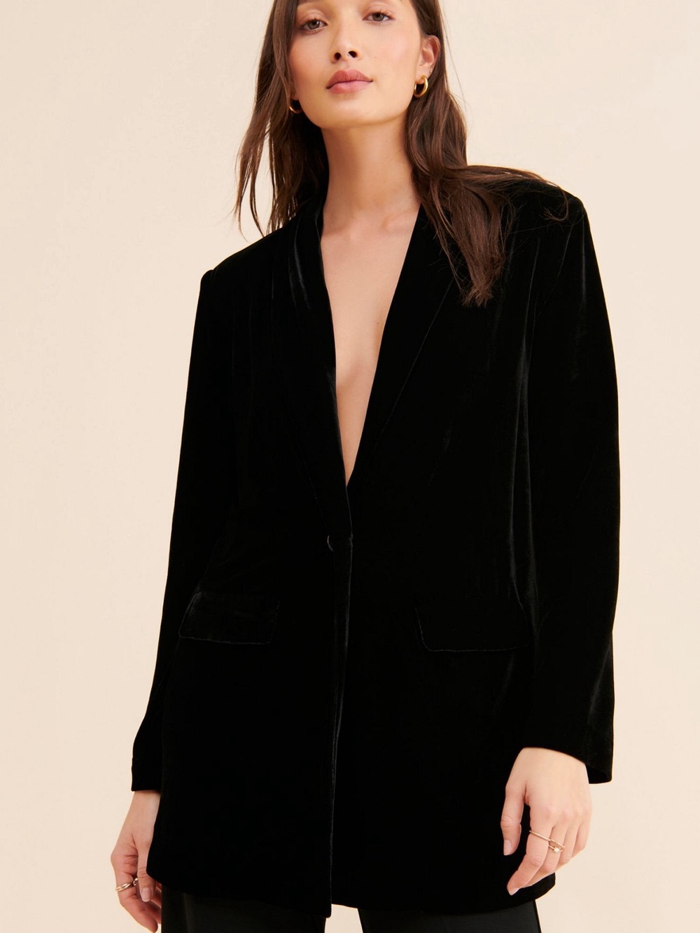 Anthropologie Black Velvet Longline Blazer Jacket - Women's M